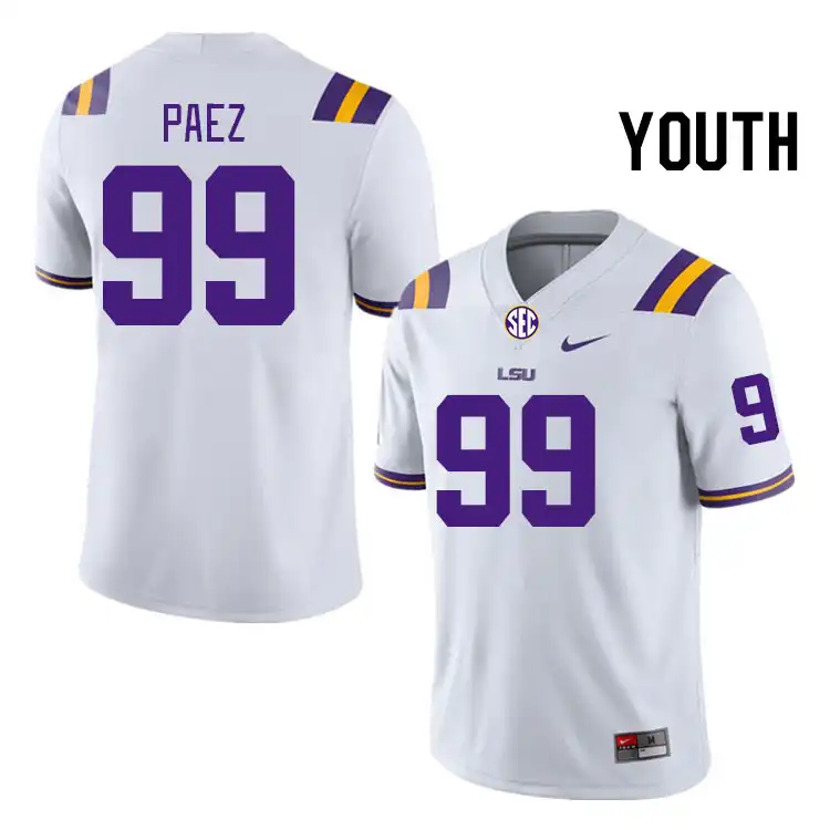 Youth LSU Tigers Gio Paez #99 White NCAA Football Jersey